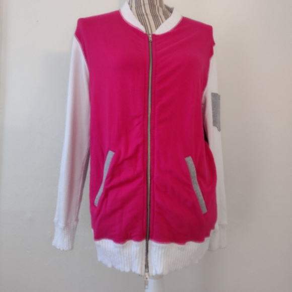 Pete Collection Pink Colorblock Full Zip Jersey Knit Bomber Jacket Size L - Picture 11 of 14